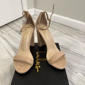 Lulu’s Taylor Natural Suede Ankle Strap Heels